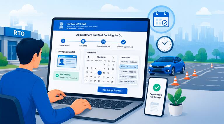 Appointment and Slot Booking for DL on Parivahan Sewa