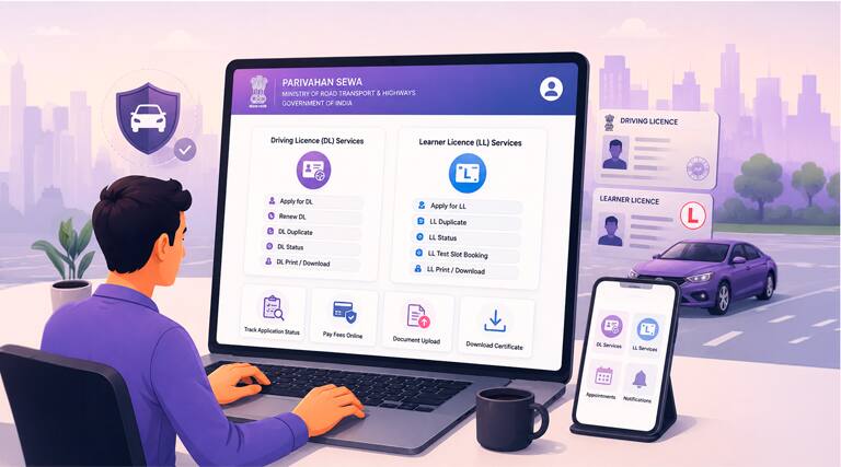DL and LL Services on Parivahan Sewa