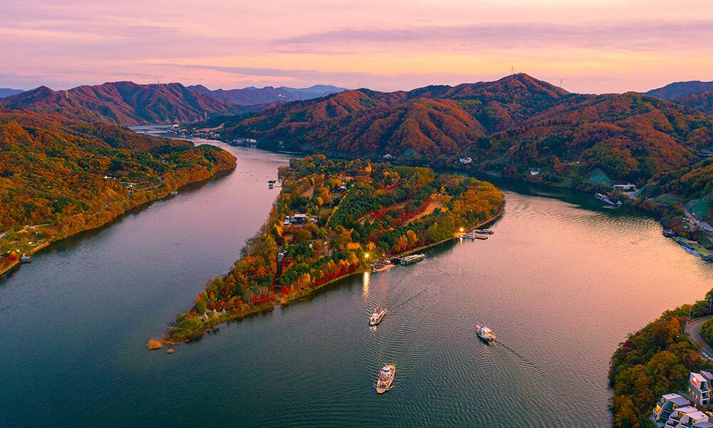 Aerial View Autumn Islandseoul South