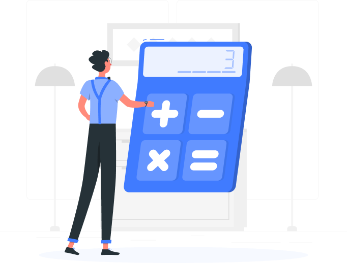 Illustration of a person next to a large calculator